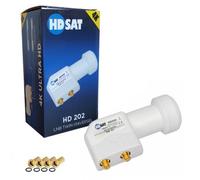 HDSAT HD202 LNB Twin Full HD 4K Parabolic Head 2 Outputs 0.1dB + 4 Gold F Plugs