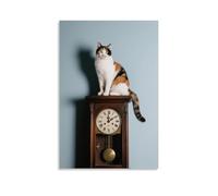 HDSCLMYY A Calico Cat Squats on Top of An Old Grandfather Clock, Tail Draped over The Pendulum, Hands Pointing to Midnight Trendy Hanging Wall Art Decorative Mural Poster12x18inch(30x45cm)