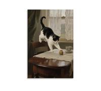 HDSCLMYY A House Cat Jumping Onto The Table, Paws Gently Touching The Toy on It Trendy Hanging Wall Art Decorative Mural Poster24x36inch(60x90cm)