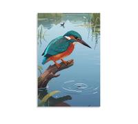 HDSCLMYY A Kingfisher Perching on A Branch, Ready to Dive Into Water to Catch Fish Trendy Hanging Wall Art Decorative Mural Poster16x24inch(40x60cm)