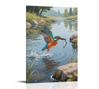 HDSCLMYY A Kingfisher Skimming over The Water Surface, Quickly Picking Up A Small Fish Trendy Hanging Wall Art Decorative Mural Poster24x36inch(60x90cm)