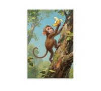 HDSCLMYY A Little Monkey Snatches A Banana, Climbing to The Treetop Trendy Hanging Wall Art Decorative Mural Poster08x12inch(20x30cm)