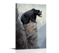 HDSCLMYY A Majestic Black Bear Climbing A Rocky Ridge, Strength Painted Boldly Against A Silver Morning Canvas. Trendy Hanging Wall Art Decorative Mural Poster12x18inch(30x45cm)