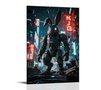 HDSCLMYY A Mecha Rabbit Stands on Ruins, Sharp-eyed, with Broken Urban Neon in The Background Trendy Hanging Wall Art Decorative Mural Poster08x12inch(20x30cm)