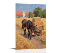 HDSCLMYY A Mule Pulling A Cart in The Field, The Cart Filled with Hay Trendy Hanging Wall Art Decorative Mural Poster08x12inch(20x30cm)