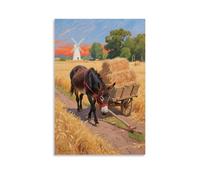 HDSCLMYY A Mule Pulling A Cart in The Field, The Cart Filled with Hay Trendy Hanging Wall Art Decorative Mural Poster24x36inch(60x90cm)
