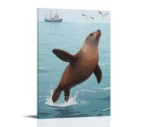 HDSCLMYY A Sea Lion Leaping in The Water, Body Jumping Out of The Surface Trendy Hanging Wall Art Decorative Mural Poster16x24inch(40x60cm)