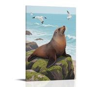 HDSCLMYY A Sea Lion Lying on Shore Rocks, Flippers Moving Trendy Hanging Wall Art Decorative Mural Poster08x12inch(20x30cm)