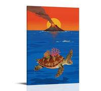 HDSCLMYY A Sea Turtle Carrying A Coral Island, Slowly Sinking Into The Deep Sea, with A Volcano Erupting on Its Back Trendy Hanging Wall Art Decorative Mural Poster24x36inch(60x90cm)