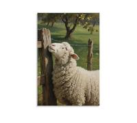 HDSCLMYY A Sheep Scratching Against The Fence, Body Pressed to The Railings Trendy Hanging Wall Art Decorative Mural Poster12x18inch(30x45cm)