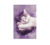 HDSCLMYY A Sleepy Cat Curled in A Tight Ball, Painted Softly over A Muted Lavender Background of Cozy Stillness. Trendy Hanging Wall Art Decorative Mural Poster20x30inch(50x75cm)