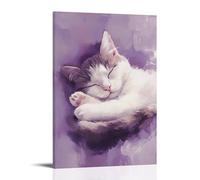 HDSCLMYY A Sleepy Cat Curled in A Tight Ball, Painted Softly over A Muted Lavender Background of Cozy Stillness. Trendy Hanging Wall Art Decorative Mural Poster20x30inch(50x75cm)