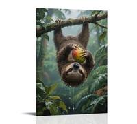 HDSCLMYY A Sloth Hangs Upside Down on A Tropical Rainforest Vine, Claws Gripping A Mango, Raindrops Sliding Down Its Fur Trendy Hanging Wall Art Decorative Mural Poster12x18inch(30x45cm)