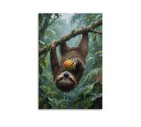 HDSCLMYY A Sloth Hangs Upside Down on A Tropical Rainforest Vine, Claws Gripping A Mango, Raindrops Sliding Down Its Fur Trendy Hanging Wall Art Decorative Mural Poster20x30inch(50x75cm)