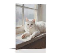 HDSCLMYY A White Cat Lies on The Windowsill, Paw over The Edge Trendy Hanging Wall Art Decorative Mural Poster16x24inch(40x60cm)