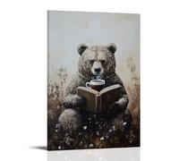 HDSCLMYY Animal Oil Painting of A Bear Reading Cooking Recipes While Sipping Espresso, Framed Under A Misty Mocha Brown Field. Trendy Hanging Wall Art Decorative Mural Poster12x18inch(30x45cm)
