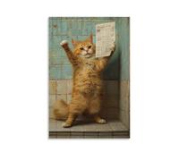 HDSCLMYY Animal Oil Painting of A Cat Dancing on Bathroom Tiles, Holding A Newspaper As A Makeshift Dance Partner. Trendy Hanging Wall Art Decorative Mural Poster24x36inch(60x90cm)