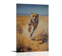 HDSCLMYY Animal Oil Painting of A Cheetah Trail-running through Endless Desert Flats, Shadow Burning Across A Dusty Yellow Field. Trendy Hanging Wall Art Decorative Mural Poster08x12inch(20x30cm)