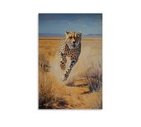 HDSCLMYY Animal Oil Painting of A Cheetah Trail-running through Endless Desert Flats, Shadow Burning Across A Dusty Yellow Field. Trendy Hanging Wall Art Decorative Mural Poster16x24inch(40x60cm)