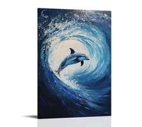 HDSCLMYY Animal Oil Painting of A Dolphin Carving through Colossal Surf Tubes, Outlined Against A Soft Cobalt Morning Sea. Trendy Hanging Wall Art Decorative Mural Poster24x36inch(60x90cm)