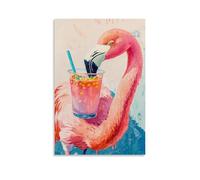 HDSCLMYY Animal Oil Painting of A Flamingo Sipping Colorful Bubble Tea While Posing in Front of A Sunny Pastel Mirror. Trendy Hanging Wall Art Decorative Mural Poster24x36inch(60x90cm)