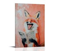 HDSCLMYY Animal Oil Painting of A Fox Laughing Uncontrollably While Reading A Joke in The Newspaper, Set Against A Pastel Coral Wall. Trendy Hanging Wall Art Decorative Mural Poster08x12inch(20x30cm)