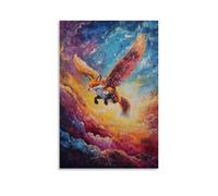 HDSCLMYY Animal Oil Painting of A Fox Riding Invisible Air Currents in A Crimson Sunset Wingsuit Flight. Trendy Hanging Wall Art Decorative Mural Poster24x36inch(60x90cm)