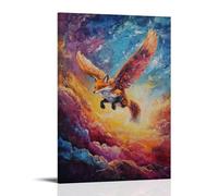 HDSCLMYY Animal Oil Painting of A Fox Riding Invisible Air Currents in A Crimson Sunset Wingsuit Flight. Trendy Hanging Wall Art Decorative Mural Poster08x12inch(20x30cm)