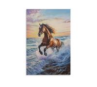 HDSCLMYY Animal Oil Painting of A Horse Sprinting Shoreline Cliffs Like An Extreme Rider, Waves Misting Against A Pastel Dusk Sea. Trendy Hanging Wall Art Decorative Mural Poster24x36inch(60x90cm)
