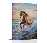 HDSCLMYY Animal Oil Painting of A Horse Sprinting Shoreline Cliffs Like An Extreme Rider, Waves Misting Against A Pastel Dusk Sea. Trendy Hanging Wall Art Decorative Mural Poster24x36inch(60x90cm)