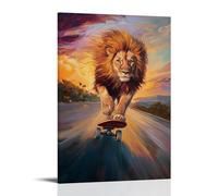 HDSCLMYY Animal Oil Painting of A Lion Longboarding Down A Sunset Boulevard, Golden Mane Catching The Fading Pastel Glow. Trendy Hanging Wall Art Decorative Mural Poster12x18inch(30x45cm)