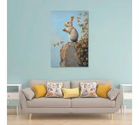 HDSCLMYY Animal Oil Painting of A Rabbit Scaling Cliffside Vines Like An Extreme Climber, Paws Grasping Across A Pale Blue Field. Trendy Hanging Wall Art Decorative Mural Poster20x30inch(50x75cm)