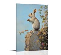 HDSCLMYY Animal Oil Painting of A Rabbit Scaling Cliffside Vines Like An Extreme Climber, Paws Grasping Across A Pale Blue Field. Trendy Hanging Wall Art Decorative Mural Poster20x30inch(50x75cm)