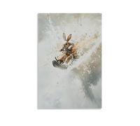 HDSCLMYY Animal Oil Painting of A Rabbit Snowmobiling Across Endless Snow Fields, Sparks Flying Against A Soft Pearl Backdrop. Trendy Hanging Wall Art Decorative Mural Poster08x12inch(20x30cm)