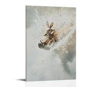 HDSCLMYY Animal Oil Painting of A Rabbit Snowmobiling Across Endless Snow Fields, Sparks Flying Against A Soft Pearl Backdrop. Trendy Hanging Wall Art Decorative Mural Poster08x12inch(20x30cm)
