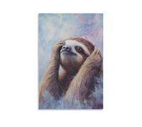 HDSCLMYY Animal Oil Painting of A Sloth Brushing Its Hair So Slowly The Mirror Fogged Up, Soft Cloudy Lavender in The Background. Trendy Hanging Wall Art Decorative Mural Poster20x30inch(50x75cm)