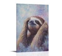 HDSCLMYY Animal Oil Painting of A Sloth Brushing Its Hair So Slowly The Mirror Fogged Up, Soft Cloudy Lavender in The Background. Trendy Hanging Wall Art Decorative Mural Poster24x36inch(60x90cm)