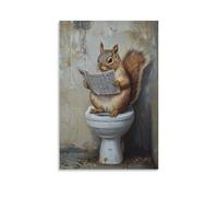 HDSCLMYY Animal Oil Painting of A Squirrel Sitting Backwards on A Toilet, Reading Sports News with Absolute Seriousness. Trendy Hanging Wall Art Decorative Mural Poster20x30inch(50x75cm)