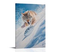 HDSCLMYY Animal Oil Painting of A Wolf Plunging through Soft Snowdrifts Like A Snowboarder, Sparkling Under A Frosty Blue Sky. Trendy Hanging Wall Art Decorative Mural Poster08x12inch(20x30cm)