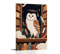 HDSCLMYY Animal Poster, An Owl Wearing A Bachelor's Cap Stands on A Bookshelf Full of Books Trendy Hanging Wall Art Decorative Mural Poster08x12inch(20x30cm)