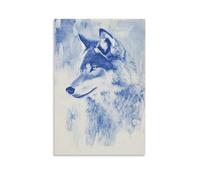HDSCLMYY Animal Poster: Moonlit Wolf - Arctic Elegance in Blue Tones Trendy Hanging Wall Art Decorative Mural Poster16x24inch(40x60cm)