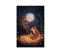 HDSCLMYY Animal Poster of A Surreal Fox Made of Floating Autumn Leaves in A Moonlit Forest Trendy Hanging Wall Art Decorative Mural Poster16x24inch(40x60cm)