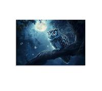 HDSCLMYY Animal Poster: Wise Owl in Moonlit Forest Trendy Hanging Wall Art Decorative Mural Poster24x36inch(60x90cm)