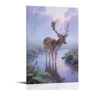 HDSCLMYY Deer by Stream in Morning Mist, Hooves Touching Clear Waves Trendy Hanging Wall Art Decorative Mural Poster12x18inch(30x45cm)