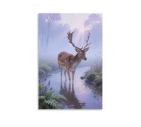 HDSCLMYY Deer by Stream in Morning Mist, Hooves Touching Clear Waves Trendy Hanging Wall Art Decorative Mural Poster08x12inch(20x30cm)