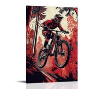 HDSCLMYY Extreme Sports Poster Freeride Mountain Biker Airborne on Downhill Forest Trail Trendy Hanging Wall Art Decorative Mural Poster08x12inch(20x30cm)