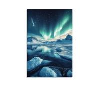 HDSCLMYY Landscape - Northern Lights Over Frozen Fjords Trendy Hanging Wall Art Decorative Mural Poster08x12inch(20x30cm)