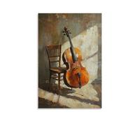 HDSCLMYY Musical Instruments Oil Painting - Cello Leaning Against A Chair in Warm Afternoon Light Casting Long Shadows Trendy Hanging Wall Art Decorative Mural Poster16x24inch(40x60cm)