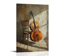 HDSCLMYY Musical Instruments Oil Painting - Cello Leaning Against A Chair in Warm Afternoon Light Casting Long Shadows Trendy Hanging Wall Art Decorative Mural Poster24x36inch(60x90cm)