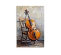HDSCLMYY Musical Instruments Oil Painting- Cello Leaning Against A Wooden Chair in Soft Morning Light, Creating A Serene Atmosphere Trendy Hanging Wall Art Decorative Mural Poster24x36inch(60x90cm)